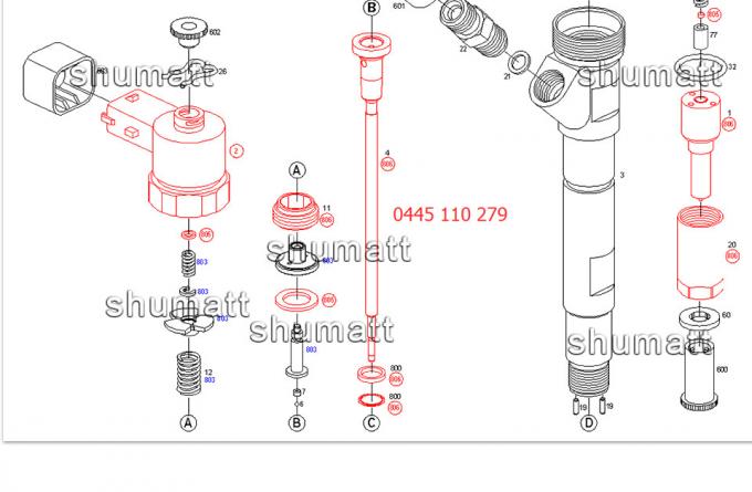 Γνήσιος εγχυτήρας 0445110279 καυσίμων μηχανή καυσίμων diesel 0445110186 κοστουμιών